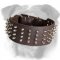 Deluxe 3 Inch Leather English Bulldog Collar with 4 Rows of Nickel Spikes