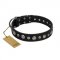 "Genteel Charm" FDT Artisan Black Leather English Bulldog Collar with Silver-like Round Conchos