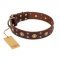 "Caprice of Fashion" FDT Artisan Brown Leather English Bulldog Collar with Round Decorations