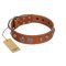 "Era Infinitum" FDT Artisan Tan Leather English Bulldog Collar Adorned with Chrome-plated Circles