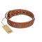 "Brave Spirit" Handmade FDT Artisan Designer Tan Leather English Bulldog Collar with Shields
