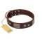 "Stone Stars" Stylish Handmade FDT Artisan Brown Leather English Bulldog Collar