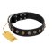 "Inky Prettification" FDT Artisan Black Leather English Bulldog Collar with One Row of Studs