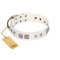"Pure Quadratic" Designer Handmade FDT Artisan White Leather English Bulldog Collar