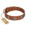 "Sun Rise Noon" FDT Artisan Tan Leather English Bulldog Collar with Unique Design
