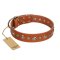 "Gorgeous Roundie" FDT Artisan Tan Leather English Bulldog Collar with Chrome-plated Circles