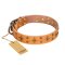 'Top-Flight' FDT Artisan Adorned Tan Leather English Bulldog Collar