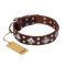 "King of Grace" FDT Artisan Stylish Leather English Bulldog Collar with Old Silver-Like Plated Decorations