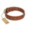 "Broadway" Handmade FDT Artisan Tan Leather English Bulldog Collar with Dotted Pyramids