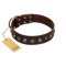 "Dark Chocolate" Handmade FDT Artisan Brown Leather English Bulldog Collar with Studs