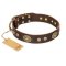 "One-of-a-Kind" FDT Artisan Handmade Decorated Brown Leather English Bulldog Collar