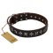 "Stars of Glory" FDT Artisan Brown Leather English Bulldog Collar for Comfortable Walking