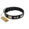 "Grand Wear" FDT Artisan Black Leather English Bulldog Collar with Shining Plates and Spiked Studs