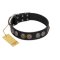 "Mister Exclusive" Designer FDT Artisan Black Leather English Bulldog Collar with Medallions