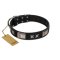 "Pitch Dark" FDT Artisan Black Leather English Bulldog Collar with Stars and Plates