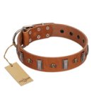 "Golden Crossbones" Handmade FDT Artisan Tan Leather English Bulldog Collar with Plates and Skulls
