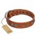 "Splendid Armor" Premium Quality FDT Artisan Tan Designer English Bulldog Collar with Shields and Stars