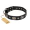 "Black Tie" FDT Artisan Leather English Bulldog Collar with Old Silver-like Decorations