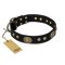 "High Fashion" FDT Artisan Studded with Plates Black Leather English Bulldog Collar