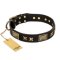 "Passion for Style and Beauty" FDT Artisan Decorated Black Leather English Bulldog Collar