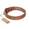 "Catchy Look" FDT Artisan Decorated Tan Leather English Bulldog Collar