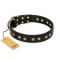 "Rhomb Style" FDT Artisan Decorated Leather English Bulldog Collar with Old Bronze-Plated Studs 1 1/2 inch (40 mm) Wide