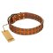 "Terra-cotta" FDT Artisan Tan Leather English Bulldog Collar with Two Rows of Studs