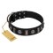 "Silver Spikes" Exclusive FDT Artisan Black Leather English Bulldog Collar