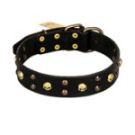 FDT Artisan 'Heavy Metal' Leather English Bulldog Collar with Skulls and Studs 1 1/2 inch (40 mm)