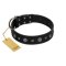 "Mr. Elegance" Designer FDT Artisan Black Leather English Bulldog Collar with Silver-Like Studs
