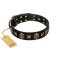 "Starry Saga" FDT Artisan Black Leather English Bulldog Collar with Stars and Skulls