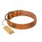 "Sun Beams" FDT Artisan Tan Leather English Bulldog Collar with Decorations