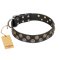 "Romantic Breeze" FDT Artisan Black Leather English Bulldog Collar with Riveted Circles