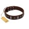 "War Chief" FDT Artisan Genuine Brown Leather English Bulldog Collar with Skulls and Plates