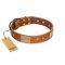 "Ancient Treasures" FDT Artisan Tan Leather English Bulldog Collar with Antiqued Plates and Studs