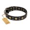 "Cosmic Glow" FDT Artisan Black Leather English Bulldog Collar with Brass-Plated Studs