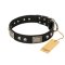 "Pirates Gold" FDT Artisan Black Leather English Bulldog Collar with Old Silver Look Plates and Skulls