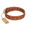 "Tawny Beauty" FDT Artisan Tan Leather English Bulldog Collar Adorned with Stars and Tiny Squares