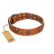 "Rockstar" FDT Artisan Tan Leather English Bulldog Collar with Engraved Studs and Medallions
