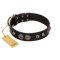 "Tricky Ricky" FDT Artisan Black Leather English Bulldog Collar Adorned with Silver-Like Conchos