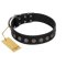 "Silent Star" Handmade FDT Artisan Designer Black Leather English Bulldog Collar with Engraved Plates