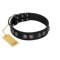 "Silver Medallions" Mod FDT Artisan Black Leather English Bulldog Collar with Round Plates