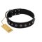 "Immense Power" Handcrafted FDT Artisan Black Leather English Bulldog Collar with Small Dotted Pyramids