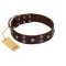 "Skull Valley" Handcrafted FDT Artisan Brown Leather English Bulldog Collar with Skulls