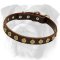 Durable Leather Dog Collar With Brass Dotted Circles