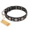 FDT Artisan 'Vintage Necklace' Studded Black Leather English Bulldog Collar - 1 1/2 inch (40mm) wide
