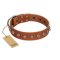 "Heroic Deeds" Designer Handmade FDT Artisan Tan Leather English Bulldog Collar