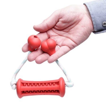 Red Training Dental Dog Toy With Handles