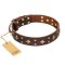 'High Fashion' FDT Artisan Embellished Brown Leather English Bulldog Collar