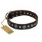 "Victory Ode" FDT Artisan Brown Leather English Bulldog Collar with Silver-like Plated Decorations